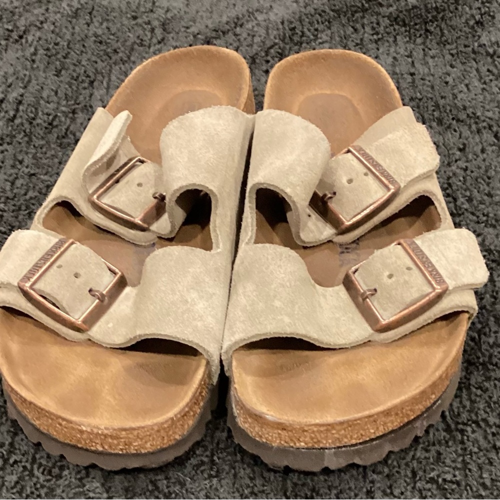 Birkenstock Suede Sandals in Beige and Brown